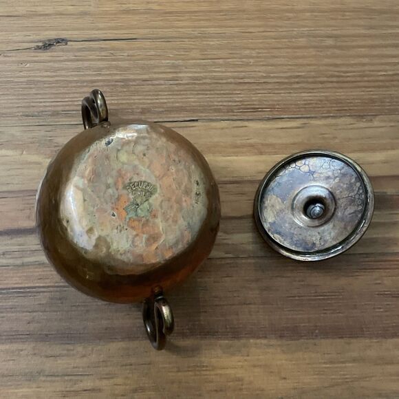 Vintage Hammered Artisan Copper Tea Set Recuerdo Chile Pot Sugar Creamer Tray - Picture 12 of 16